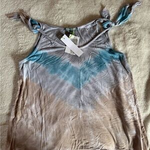 Good Luck Gem Tie-Dye Knot Strap Camisole - Blue & Tan